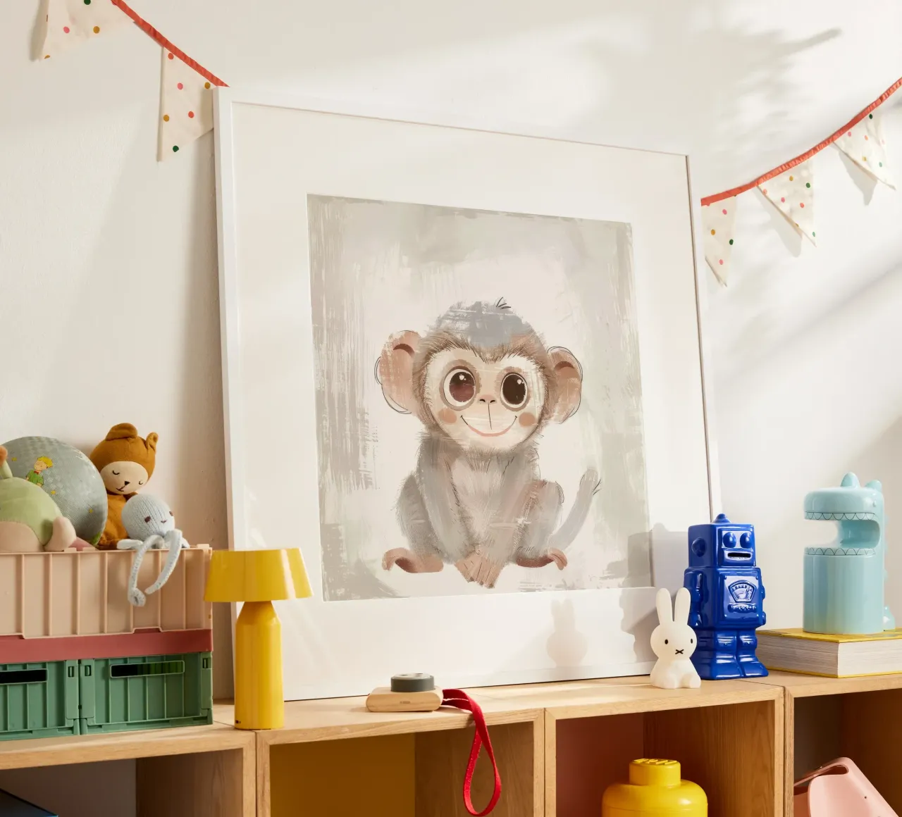 Jeune singe joyeux - Un compagnon de jungle qui aime s'amuser poster de DesignDoodle