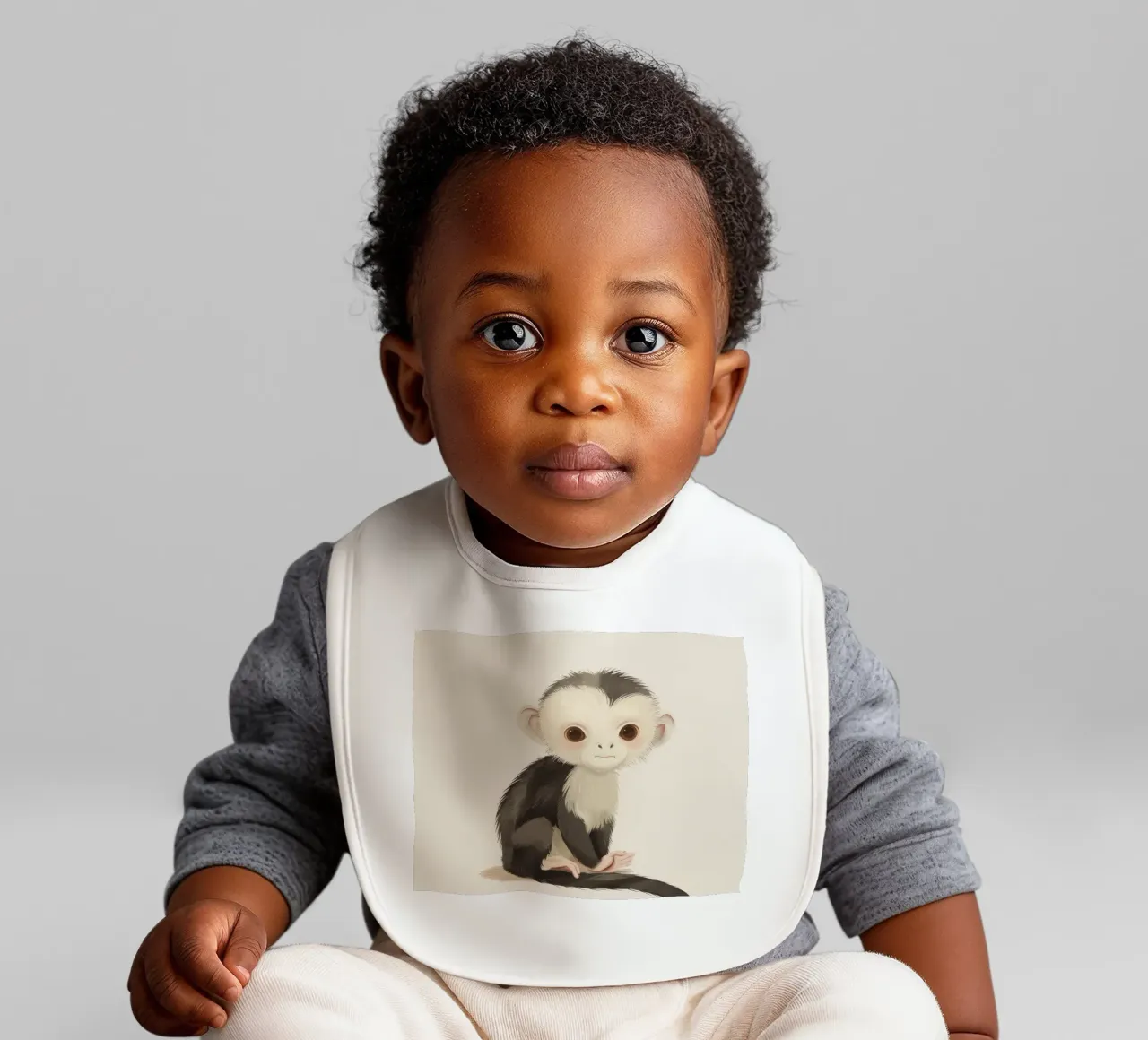 Curious White-faced Monkey - Innocence in the Wild baby bib by DesignDoodle