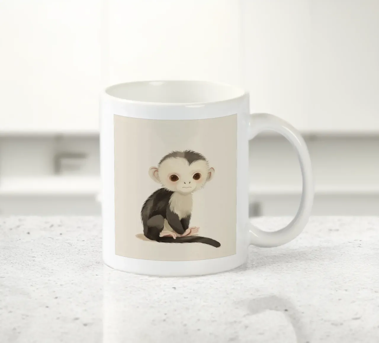 Curious White-faced Monkey - Innocence in the Wild ceramic mug by DesignDoodle