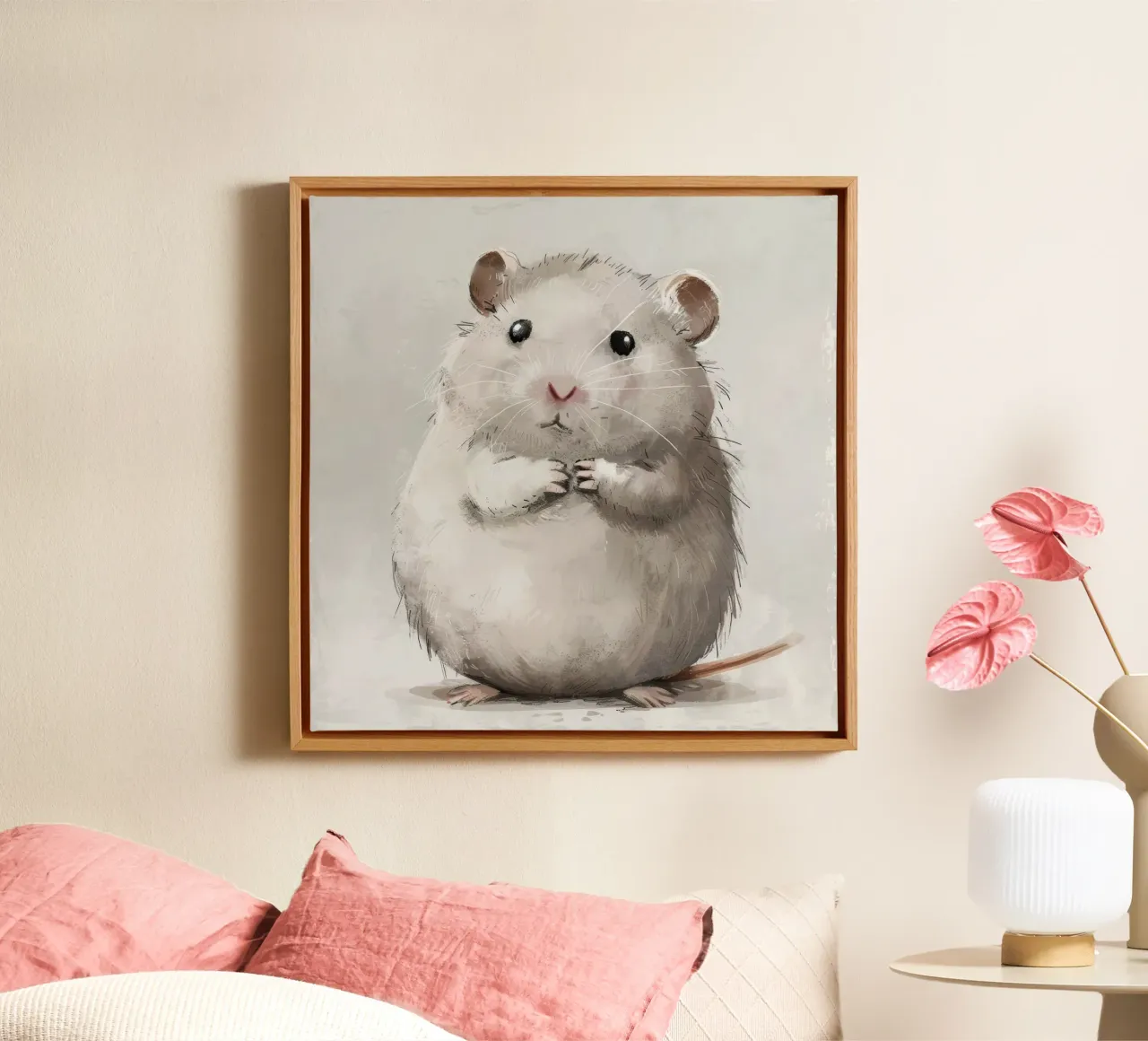 Adorable Hamster - A Little Bundle of Fluff canvas with Floater frame by DesignDoodle