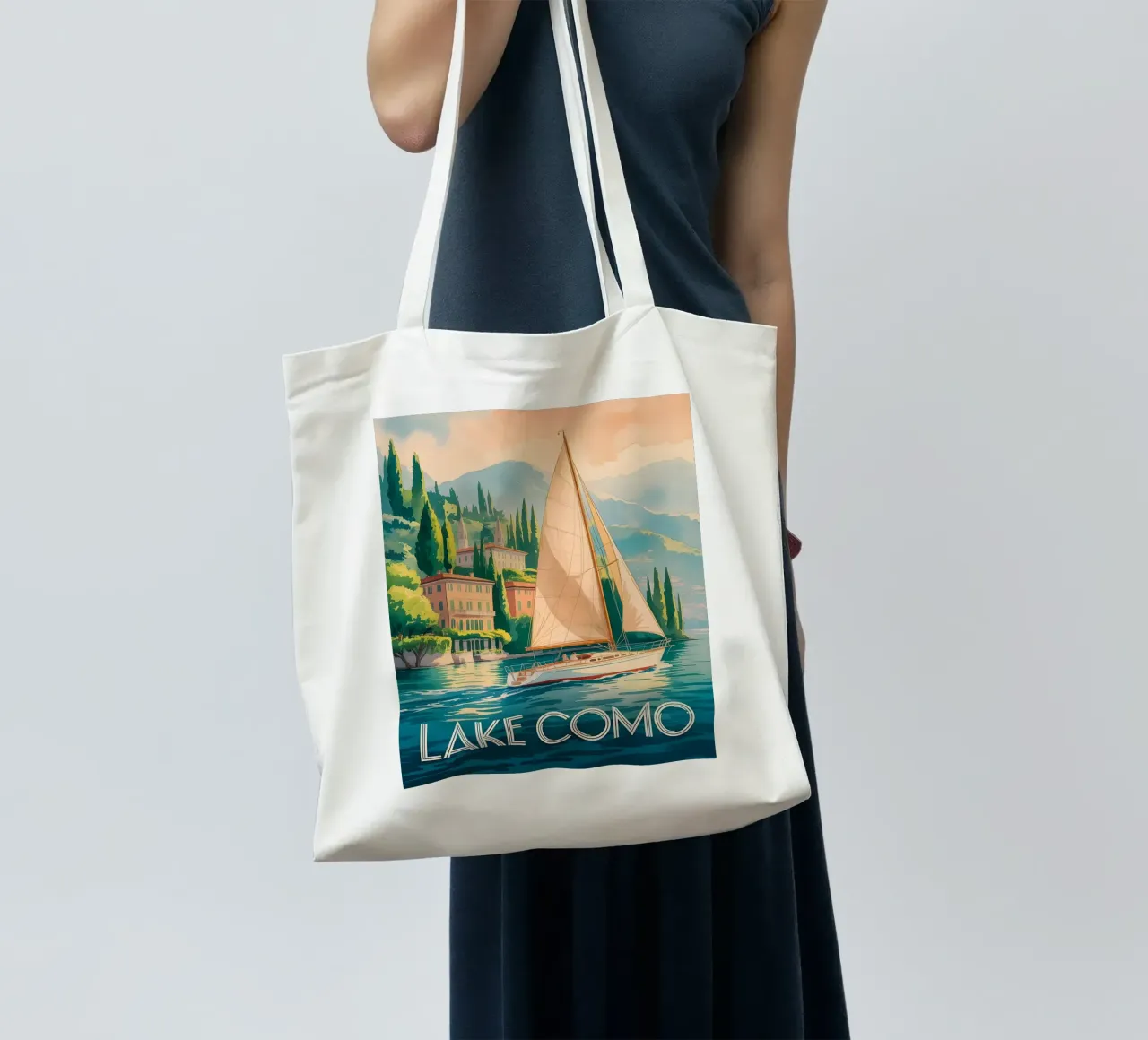 Póster de viaje en acuarela sobre el lago de Como tote bag de Vintage Travel Art