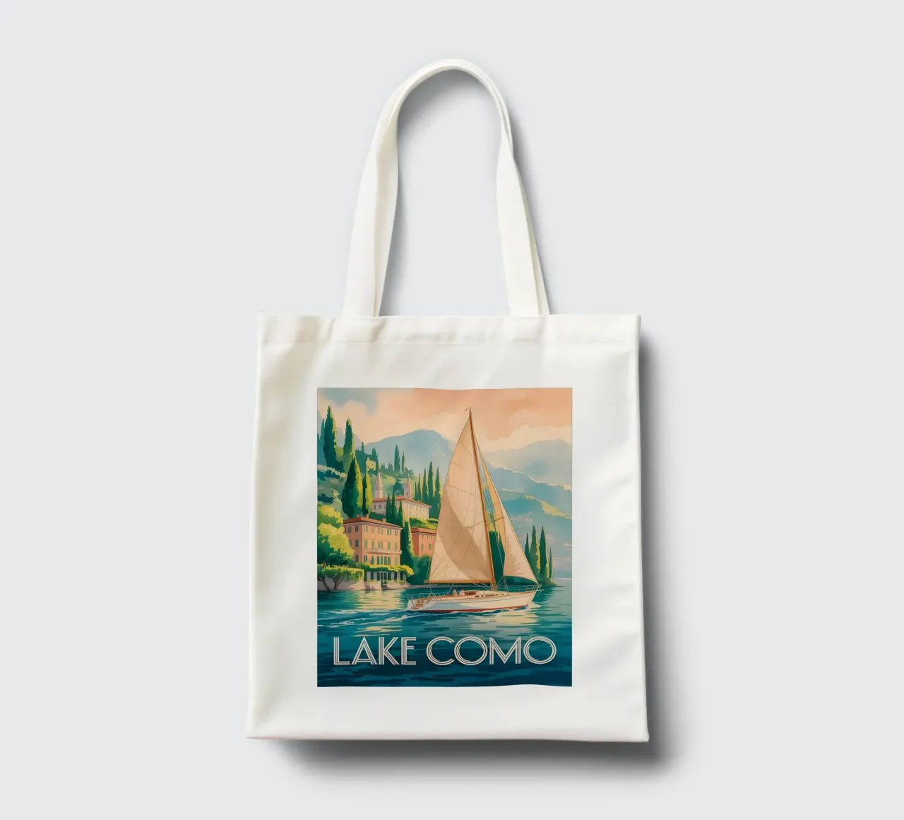 Póster de viaje en acuarela sobre el lago de Como tote bag de Vintage Travel Art