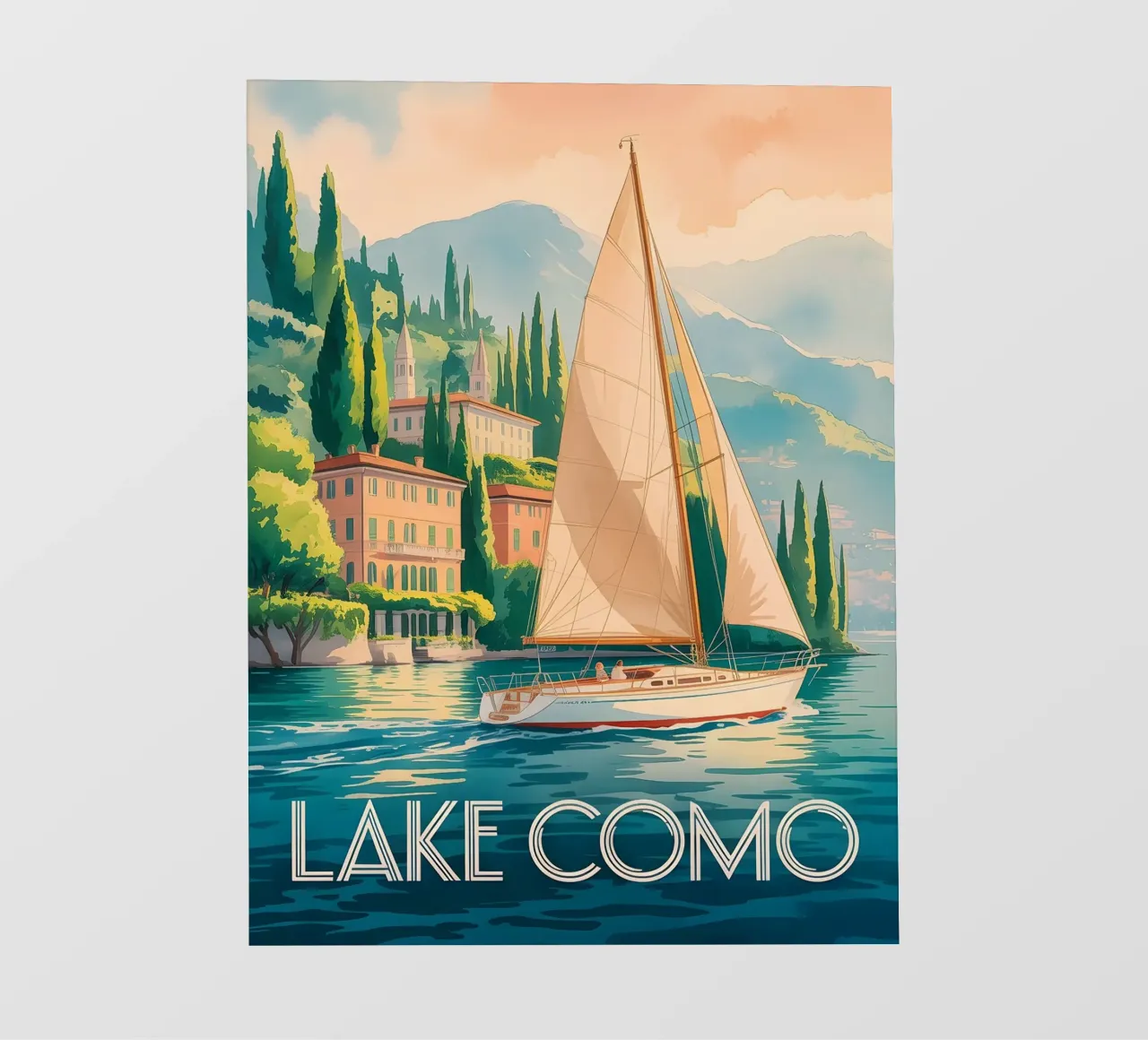 Poster di viaggio del Lago di Como ad acquerello telo in pvc da Vintage Travel Art