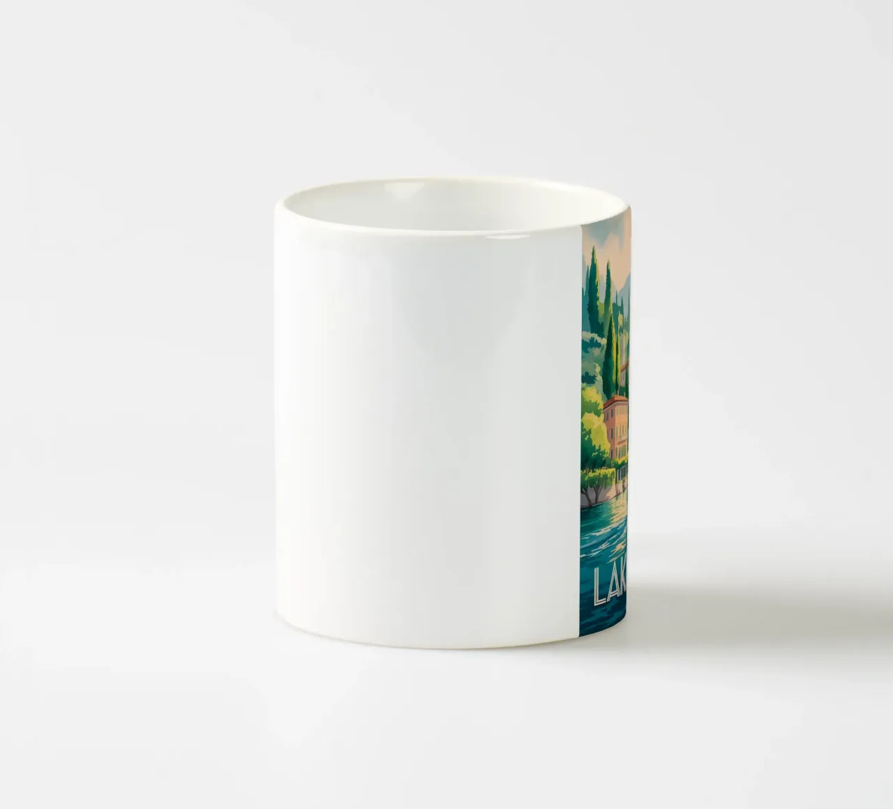 Poster di viaggio del Lago di Como ad acquerello tazza in ceramica da Vintage Travel Art