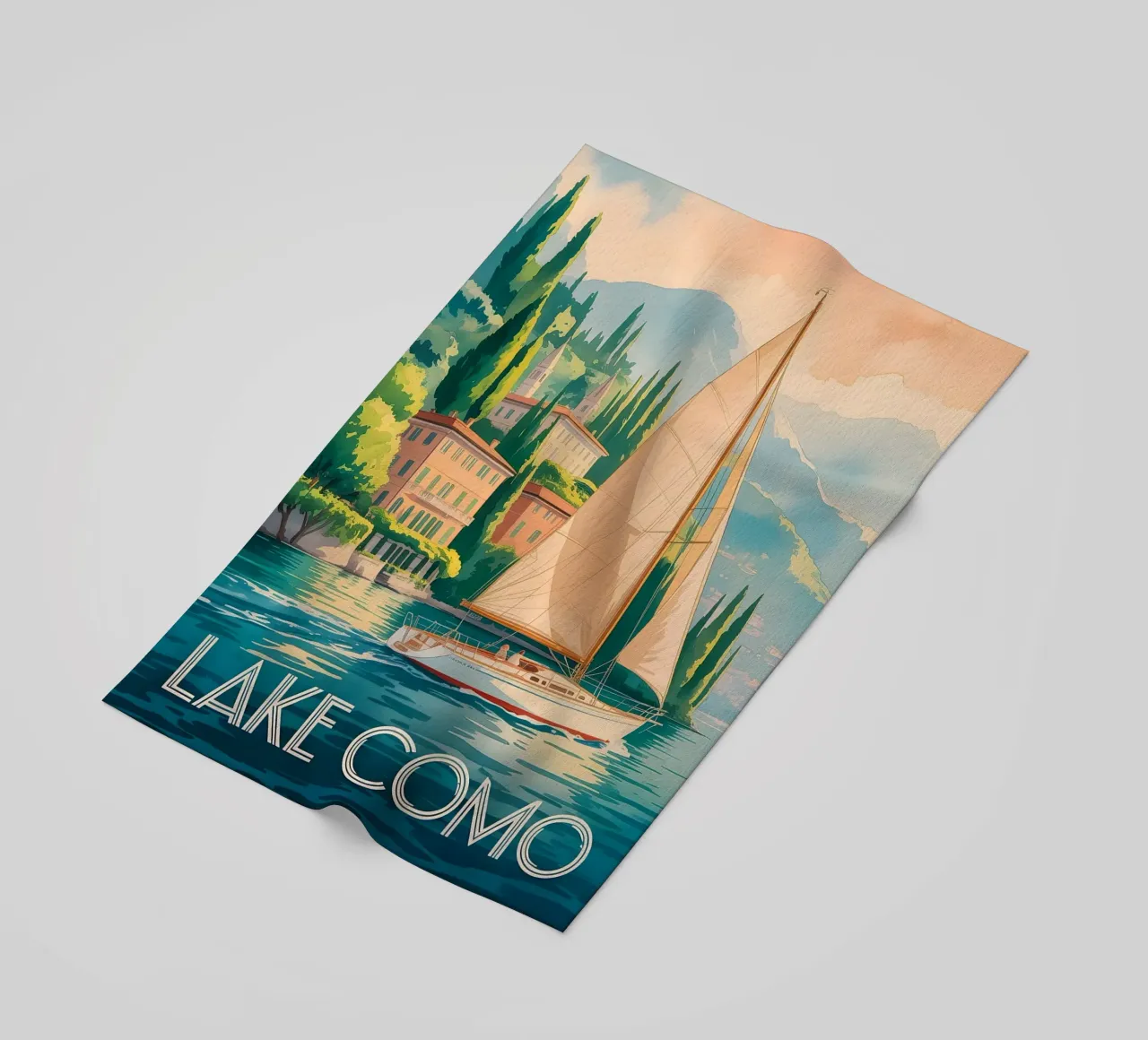 Poster di viaggio del Lago di Como ad acquerello telo mare da Vintage Travel Art