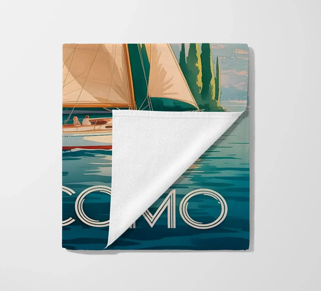 Poster di viaggio del Lago di Como ad acquerello telo mare da Vintage Travel Art