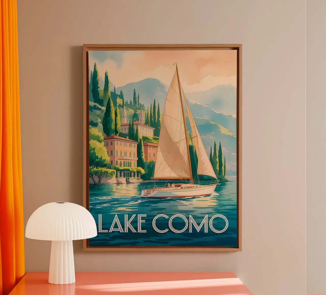 Comomeer aquarel reisposter canvas met Baklijst van Vintage Travel Art