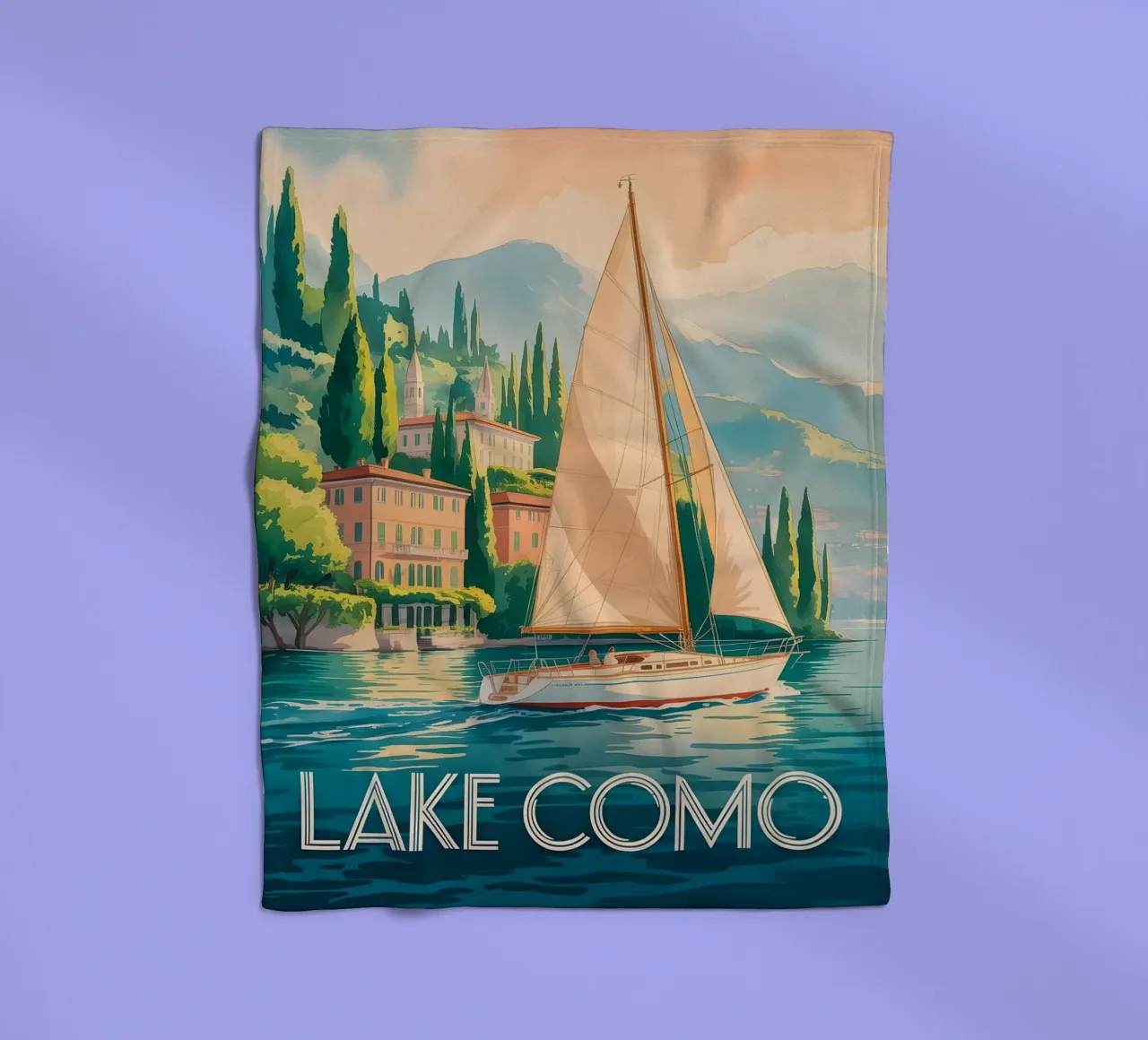 Lake Como watercolour travel poster fleece blanket by Vintage Travel Art