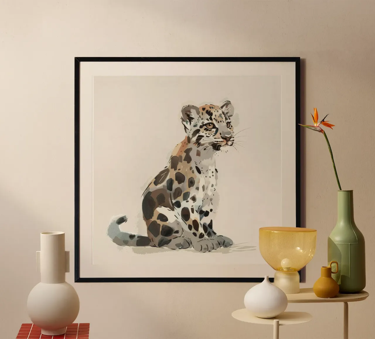 Cucciolo di gattopardo giocoso - La bellezza selvaggia della natura poster con telaio in alluminio da DesignDoodle