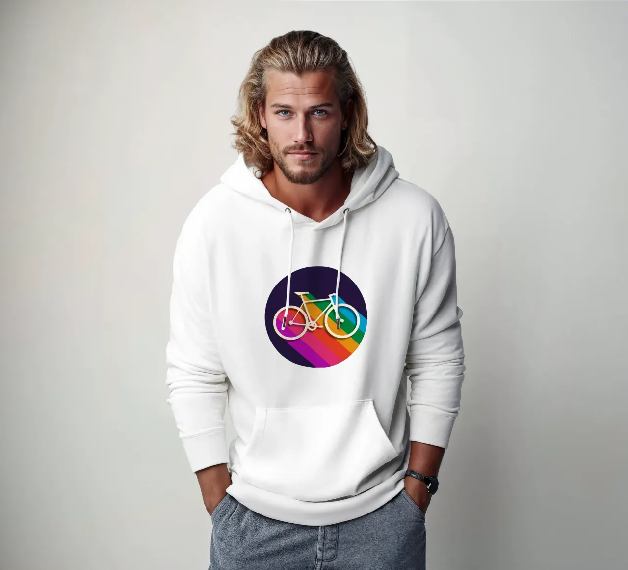 Bici retrò e strisce arcobaleno - Poster minimalista in grassetto felpa con cappuccio da showmemars