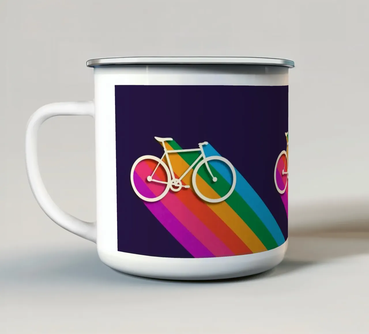 Bici retrò e strisce arcobaleno - Poster minimalista in grassetto tazza in smalto da showmemars