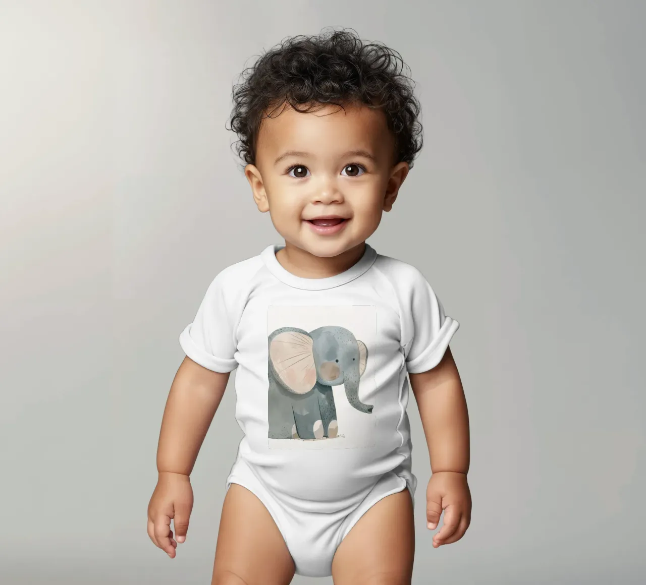 Whimsical Baby Elephant - A Soft and Sweet Jungle Friend short-sleeve baby romper by DesignDoodle