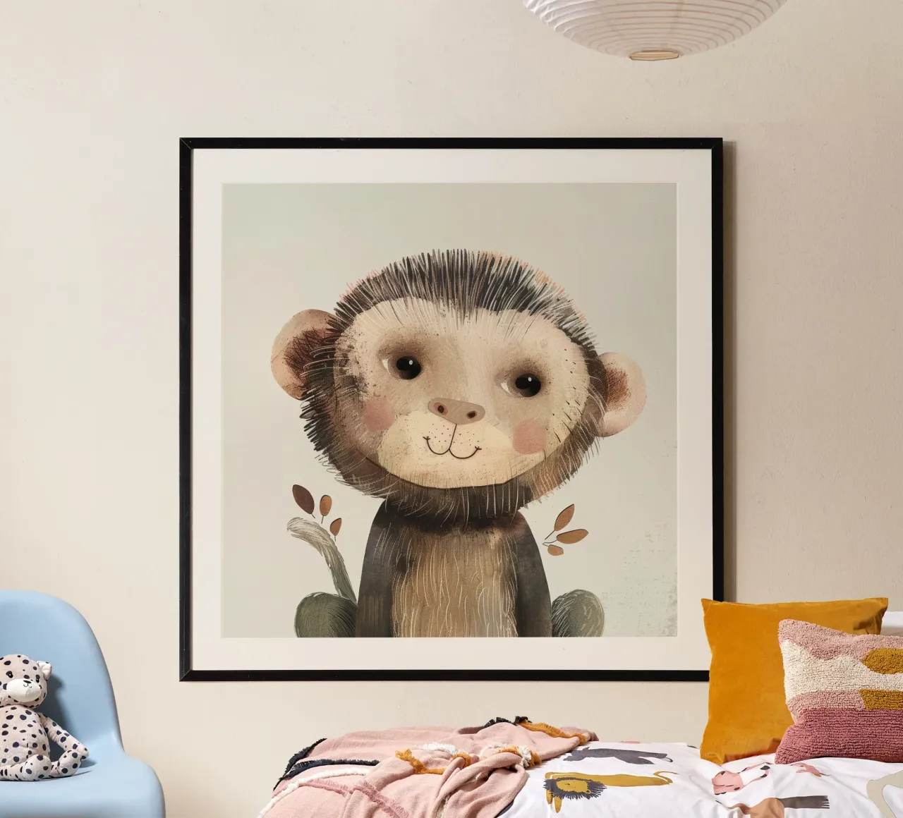 Charmanter brauner Affe mit Zweigen - ein verspielter Waldgeist Hahnemühle von DesignDoodle