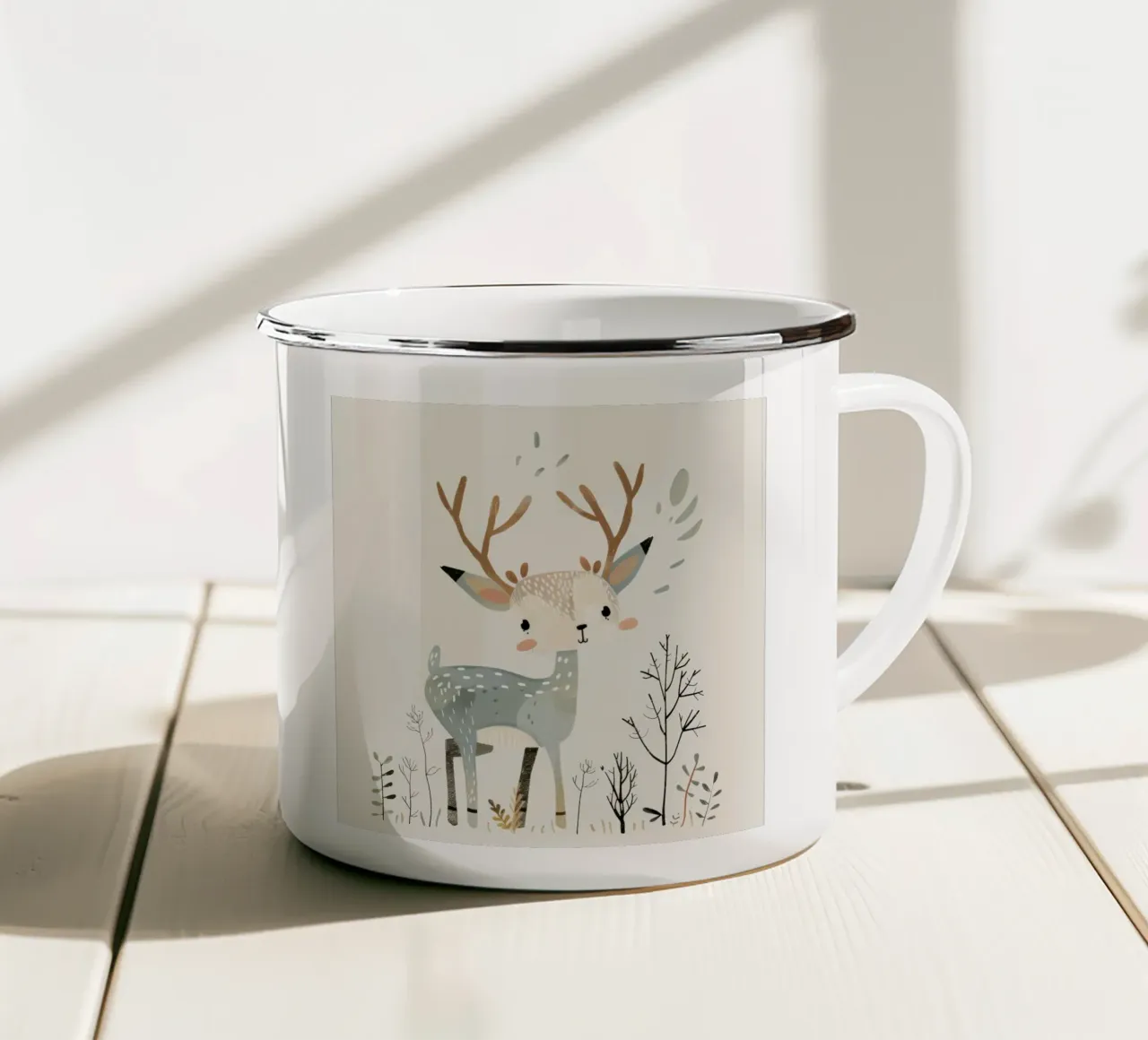 Un fauve gracieux dans un paysage minimaliste - Nature's Tranquil mug en émail de DesignDoodle