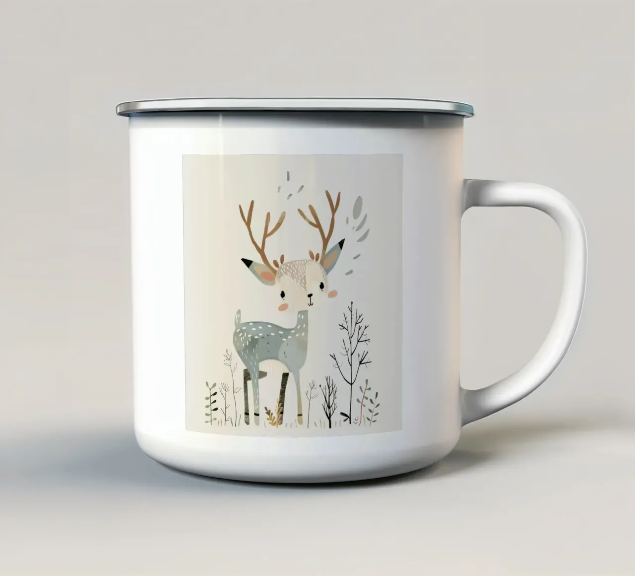 Un fauve gracieux dans un paysage minimaliste - Nature's Tranquil mug en émail de DesignDoodle