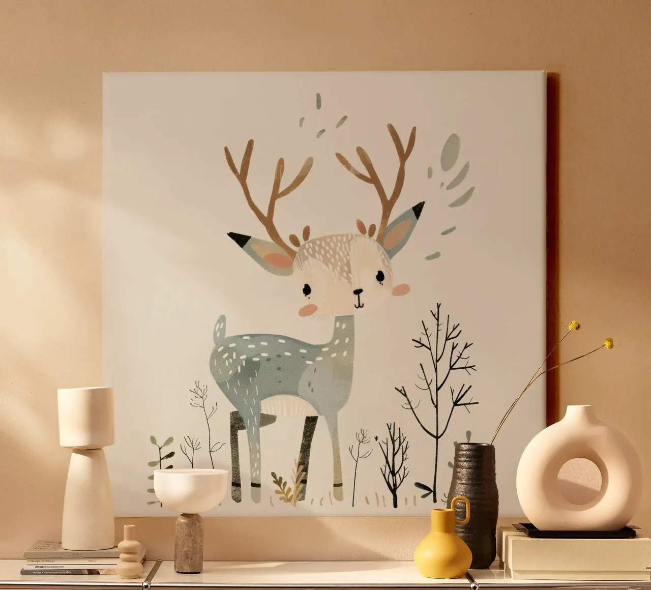 Graceful Fawn in a Minimalist Landscape - Nature’s Tranquil canvas by DesignDoodle