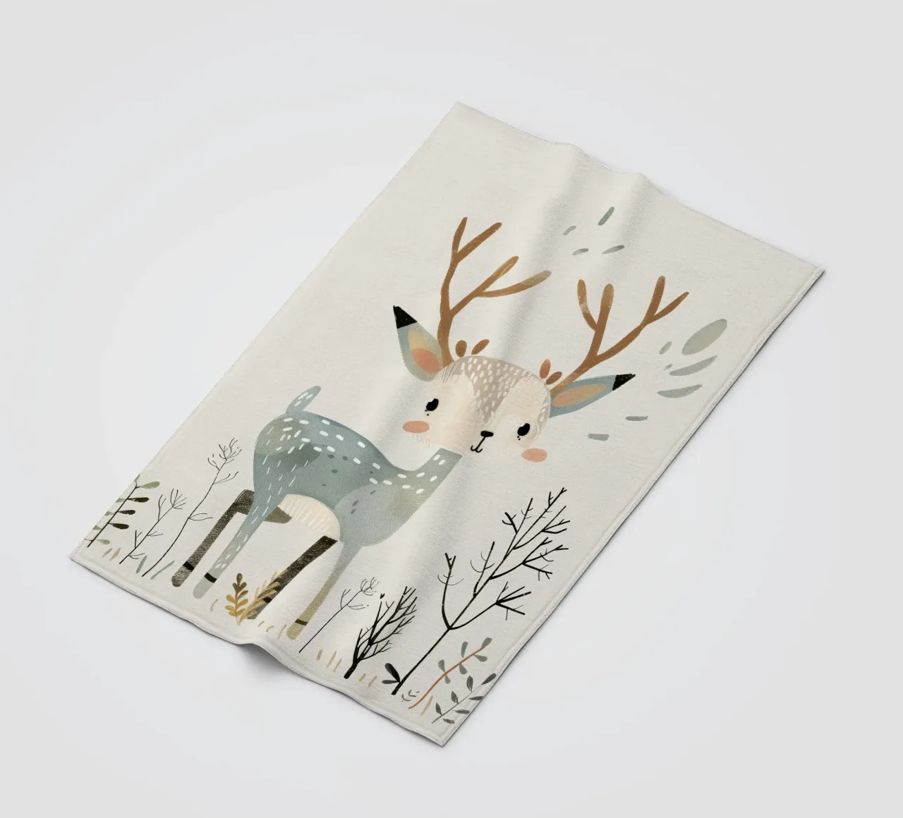 Graceful Fawn in a Minimalist Landscape - Nature’s Tranquil fleece blanket by DesignDoodle