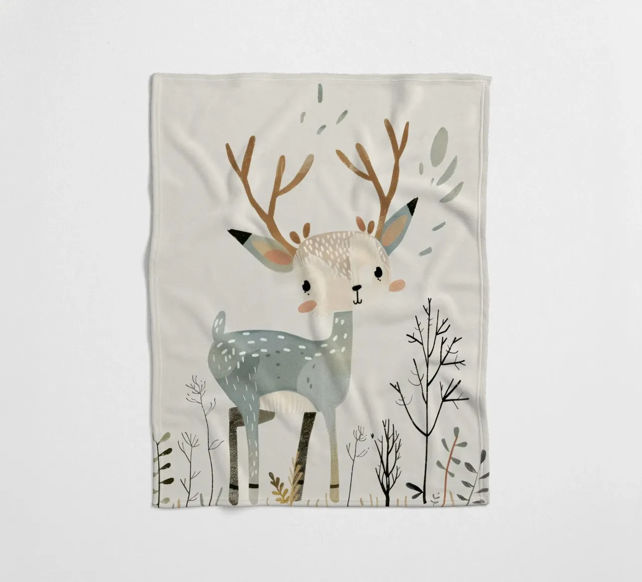 Graceful Fawn in a Minimalist Landscape - Nature’s Tranquil fleece blanket by DesignDoodle