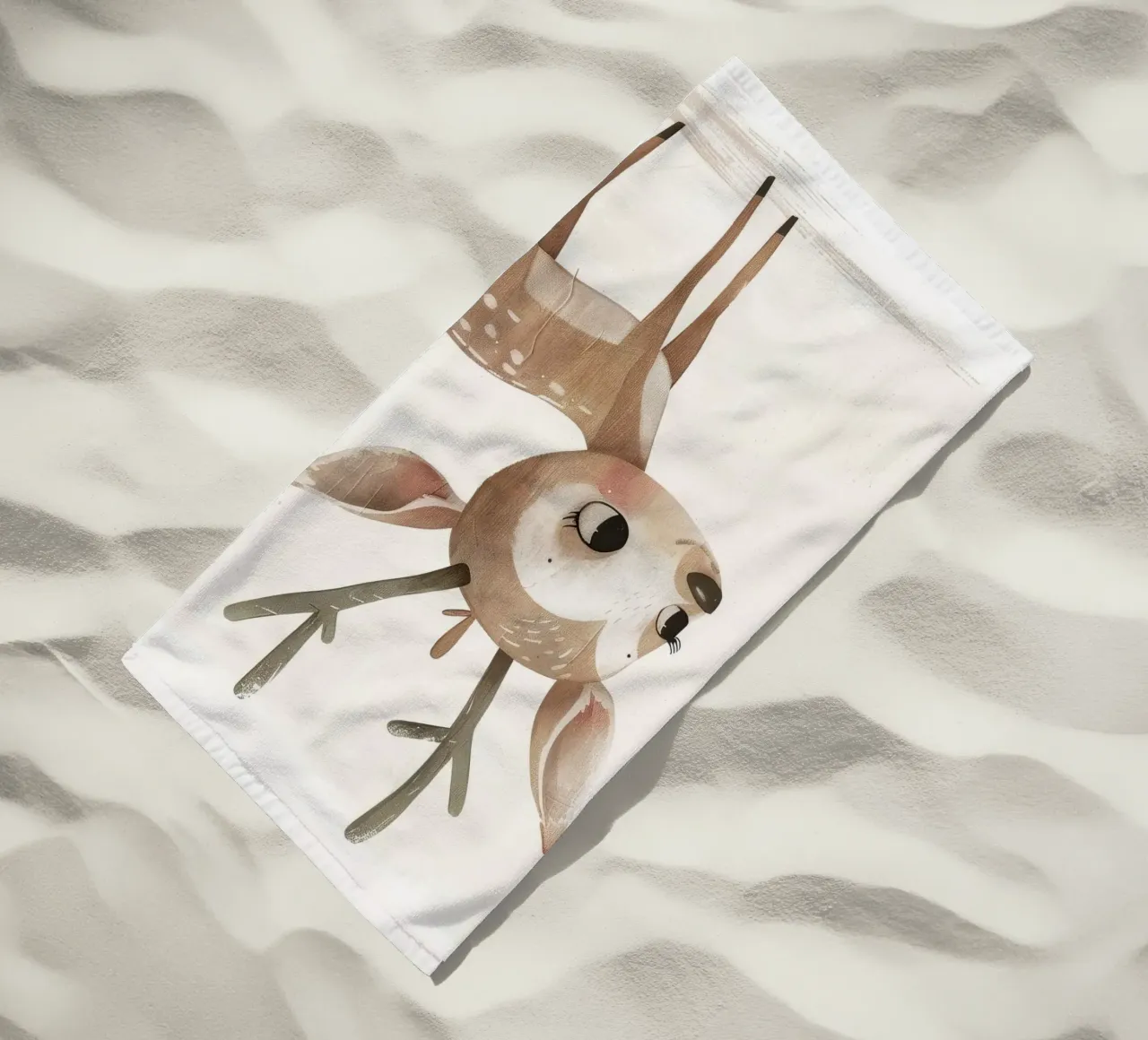 Fawn with Antlers - A Majestic Woodland Creature beach towel by DesignDoodle