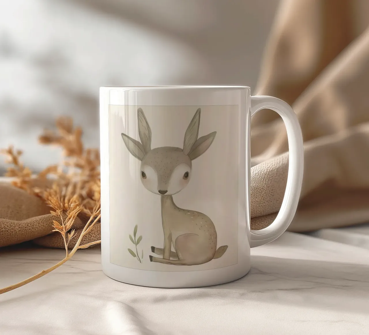 Cerbiatto con fogliame - Una scena di natura serena tazza in ceramica da DesignDoodle