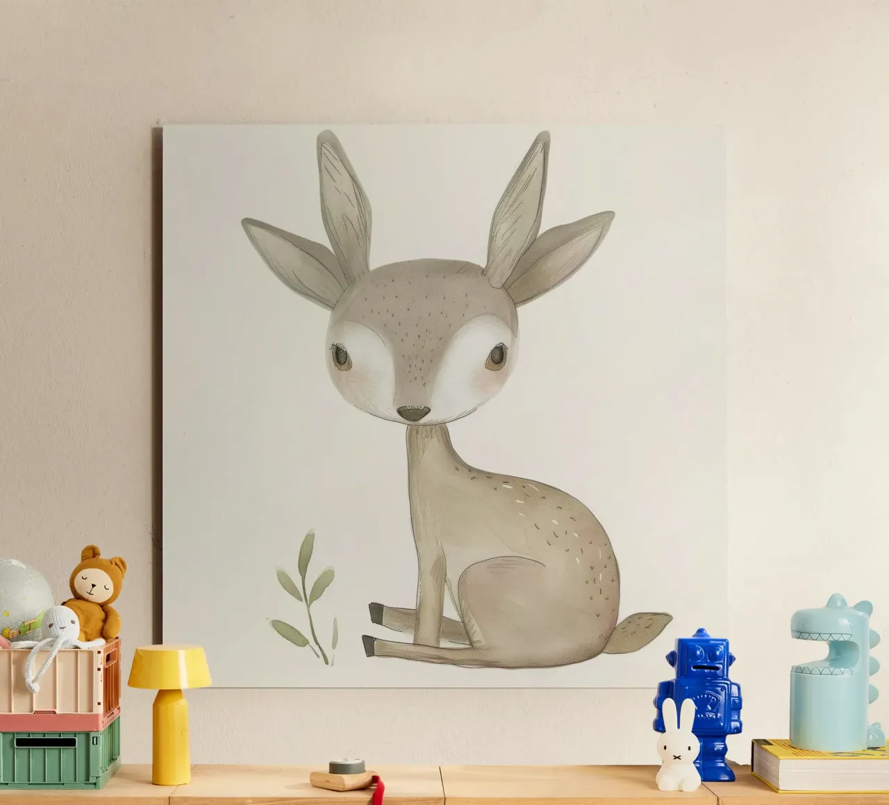 Cerbiatto con fogliame - Una scena di natura serena alluminio dibond da DesignDoodle