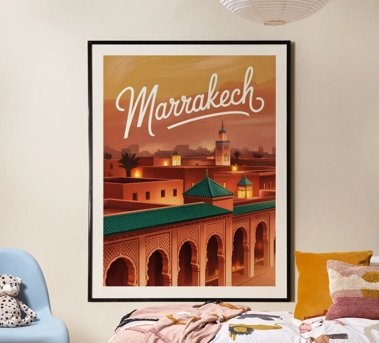 Marrakech vintage travel poster poster with plastic frame by Vintage Travel Art