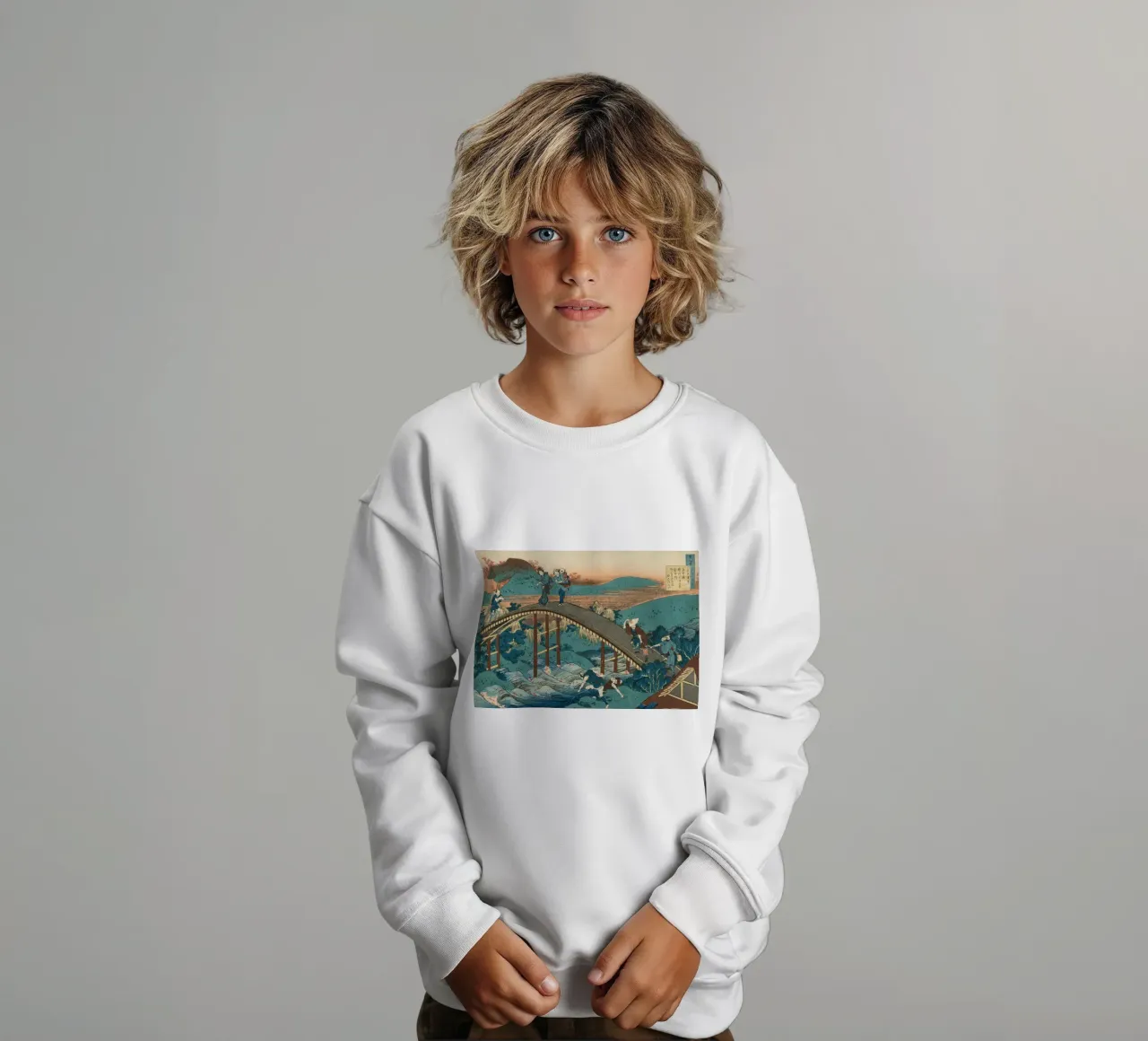 Katsushika Hokusai - Poem by Ariwara no Narihira (1835) kids sweatshirt by Wirla