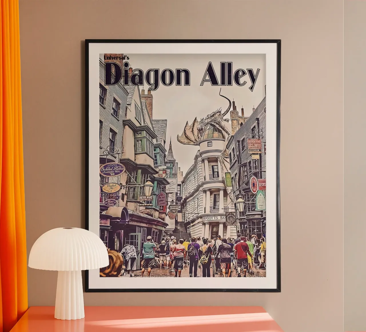 Universali Diagon Alley poster con telaio in alluminio da Alice Slatera