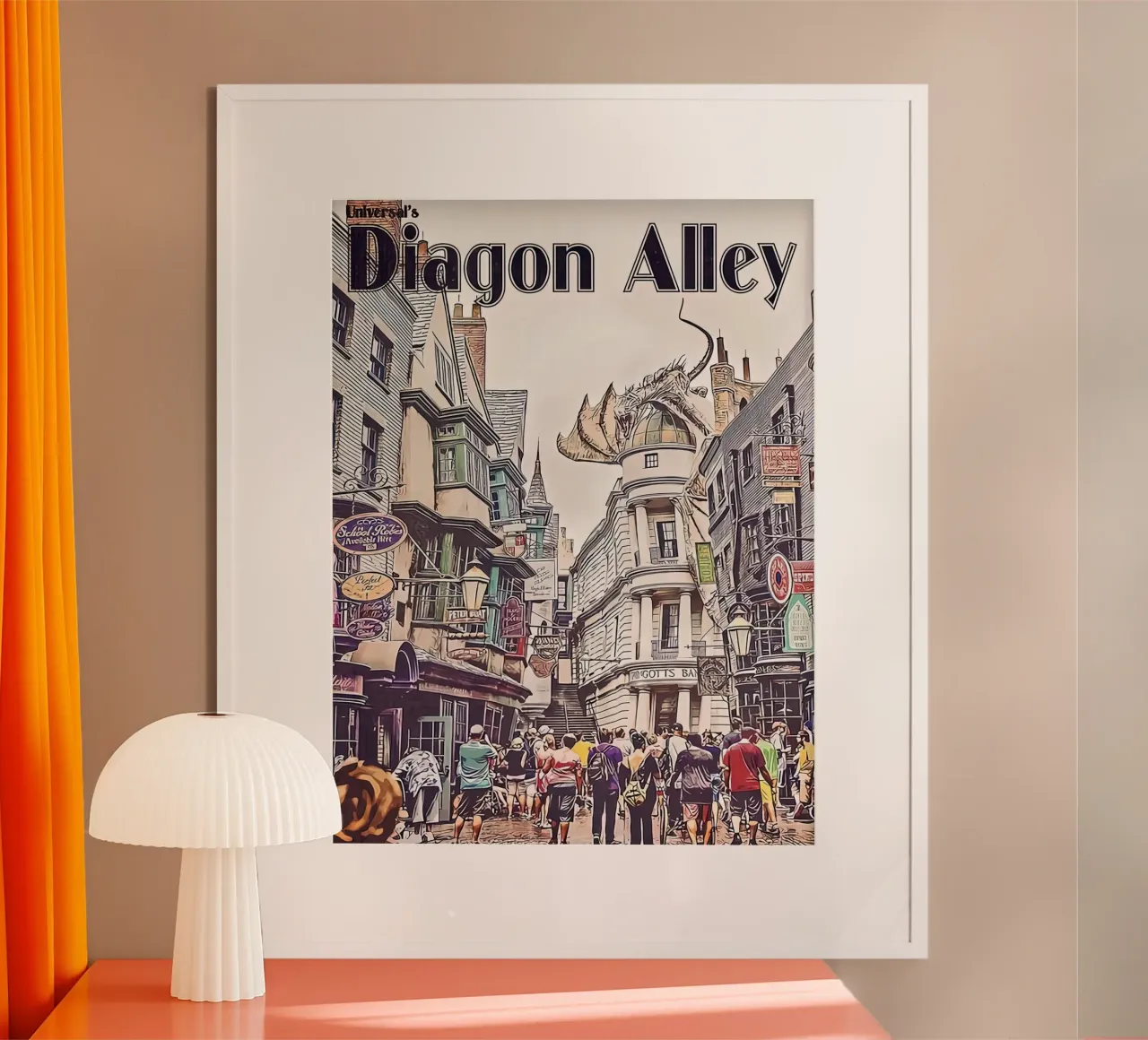 Universali Diagon Alley poster con telaio in alluminio da Alice Slatera