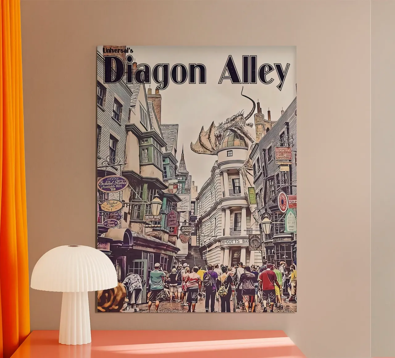 Universali Diagon Alley poster con telaio in alluminio da Alice Slatera