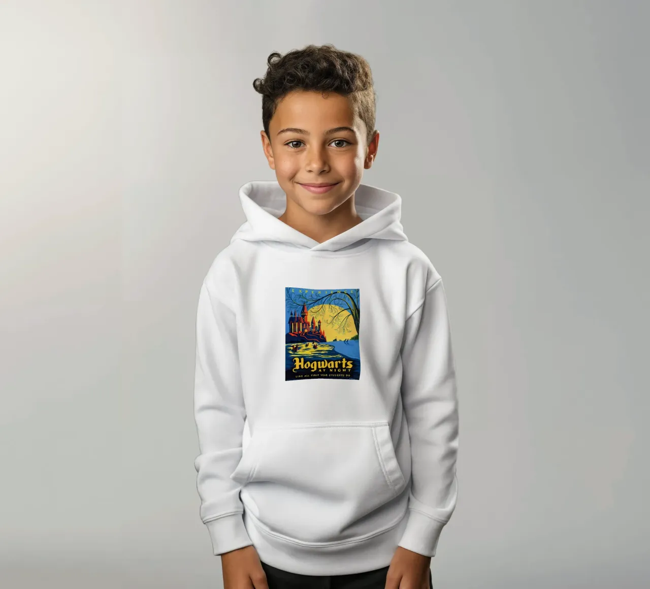 Castle Experience at Night kids hoodie by Alice Slatera