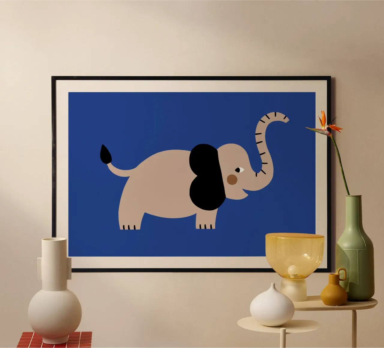 Olifant boho muurschildering, poster voor kinderen, kinderkamer poster met aluminium frame van Edina Varga Prints