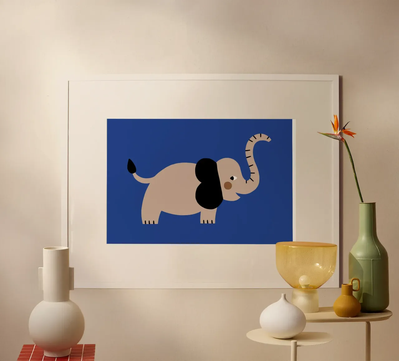 Olifant boho muurschildering, poster voor kinderen, kinderkamer poster met aluminium frame van Edina Varga Prints
