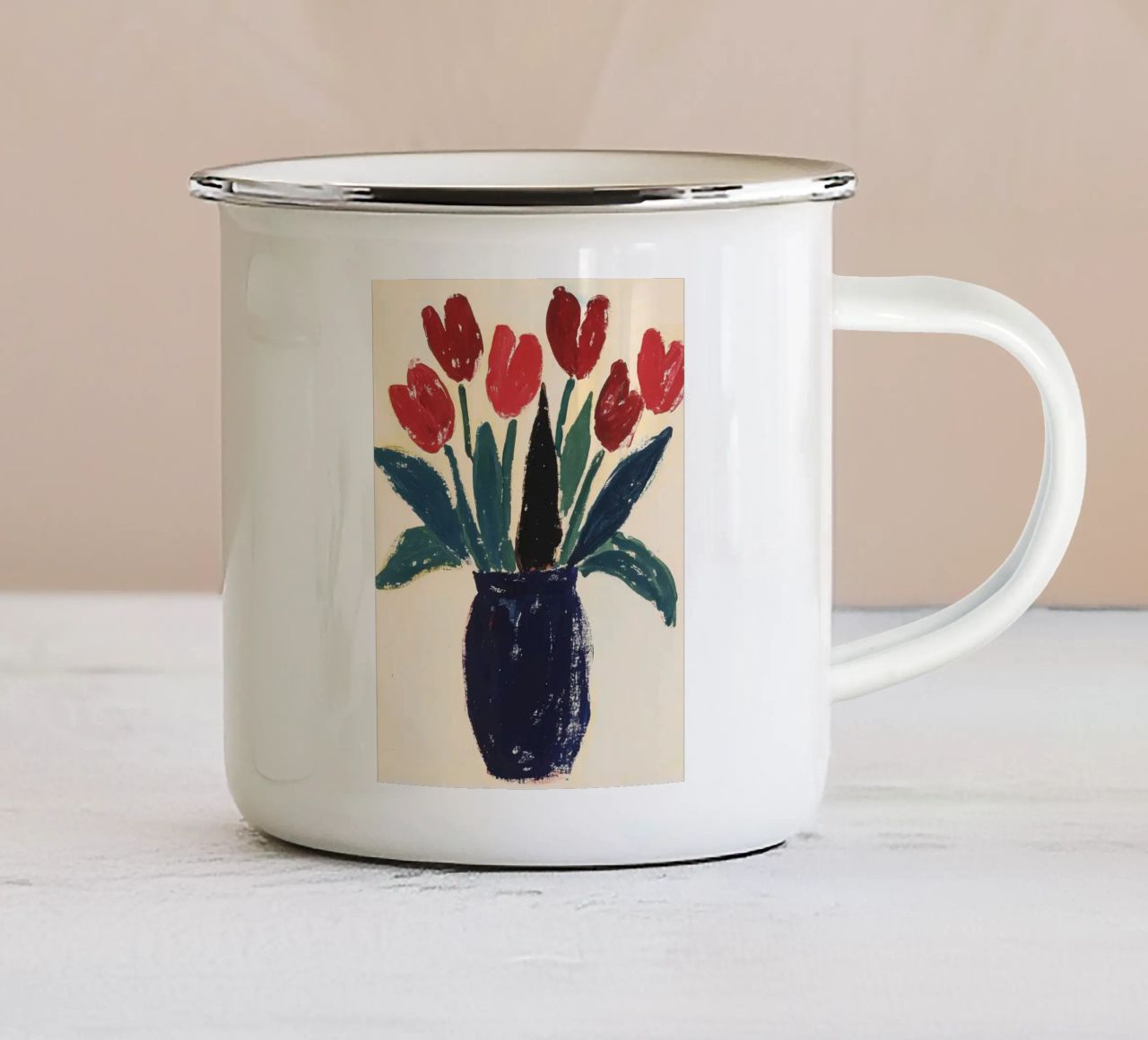 Tulipani in vaso tazza in smalto da Olga Wildrose
