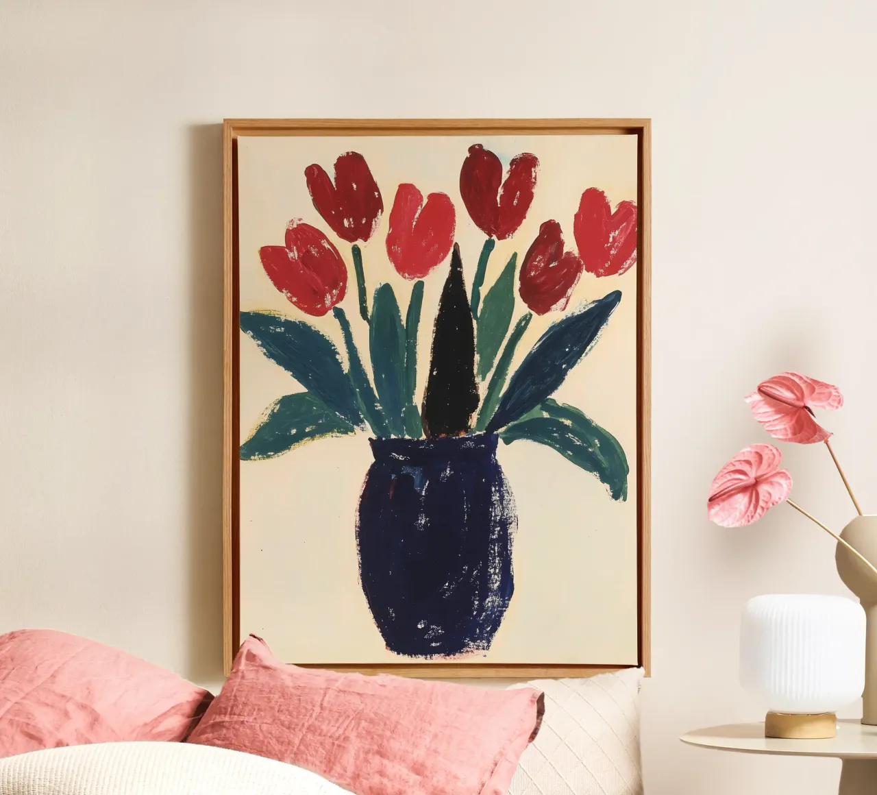 Tulipani in vaso tela con Cornice a cassetta da IamHomeStudio