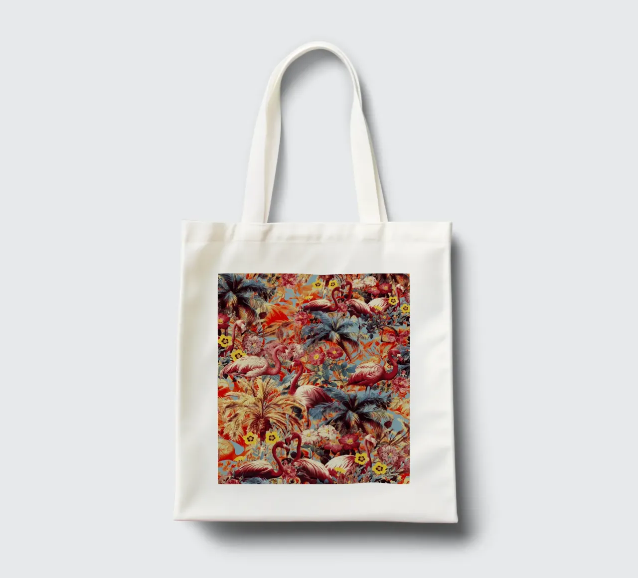 Flamingos and Floral Pattern borsa in juta da burcukorkmazyurek