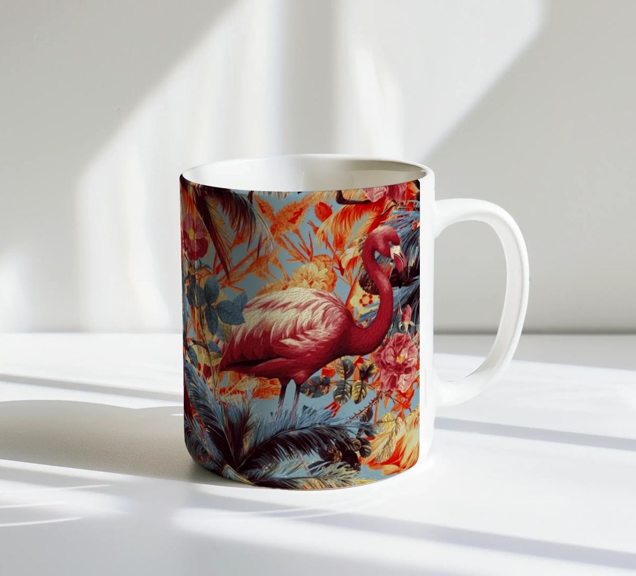 Flamingos and Floral Pattern tazza in ceramica da burcukorkmazyurek