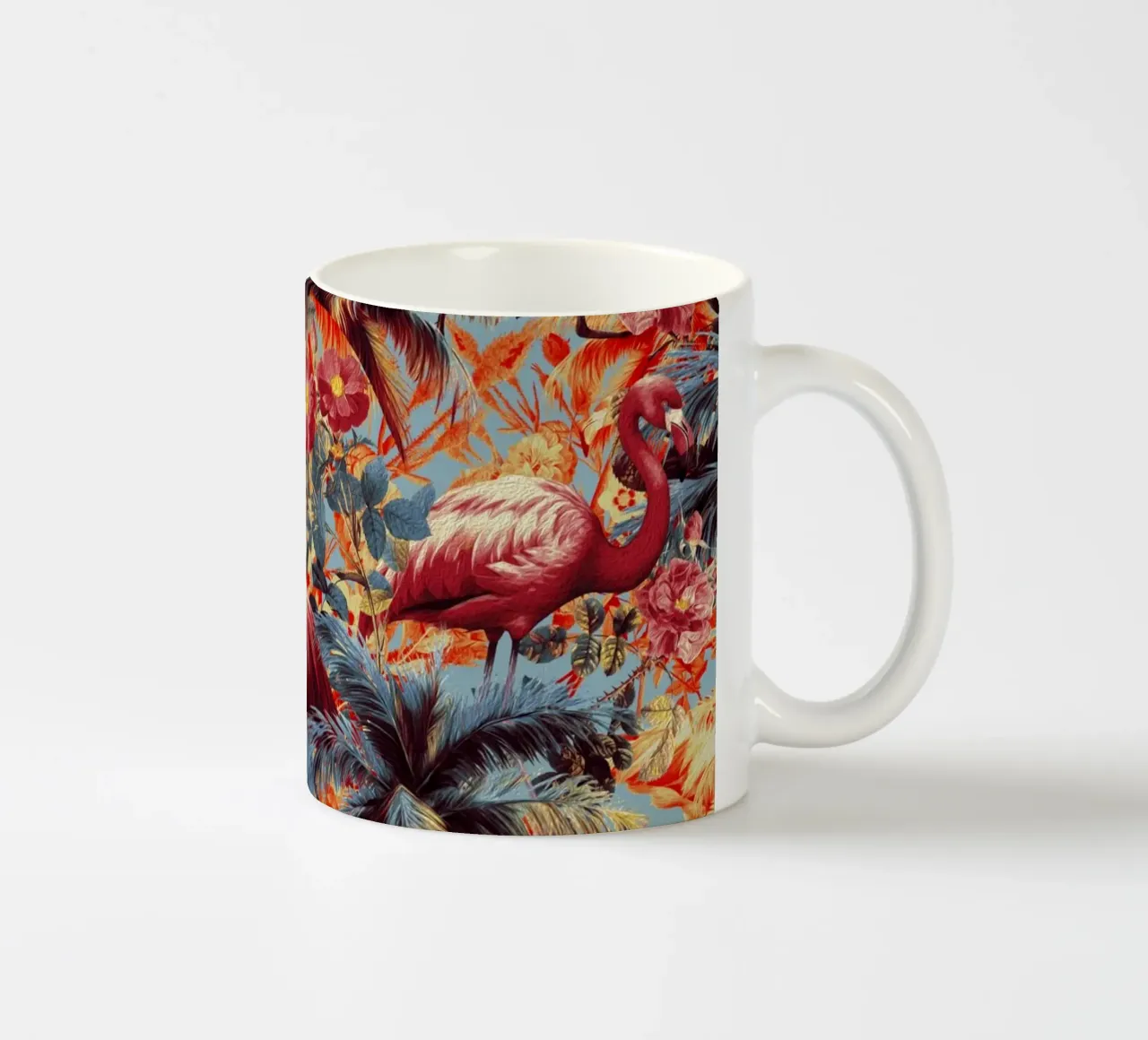 Flamingos and Floral Pattern tazza in ceramica da burcukorkmazyurek