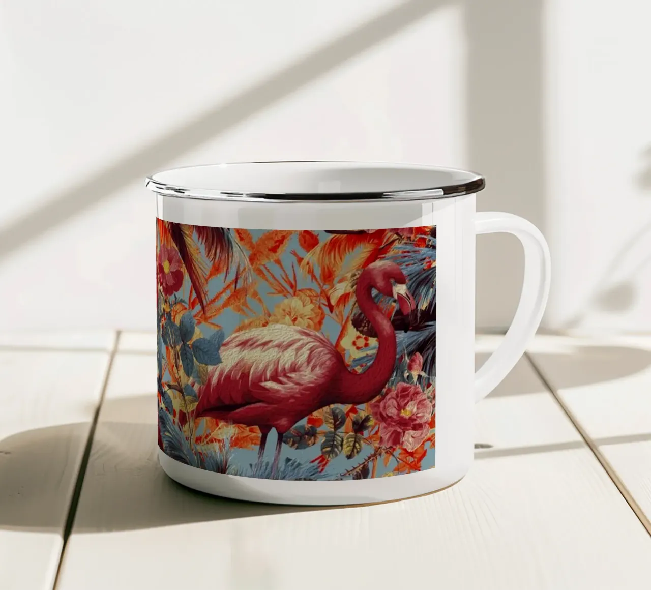 Flamingos and Floral Pattern emaille mok van burcukorkmazyurek