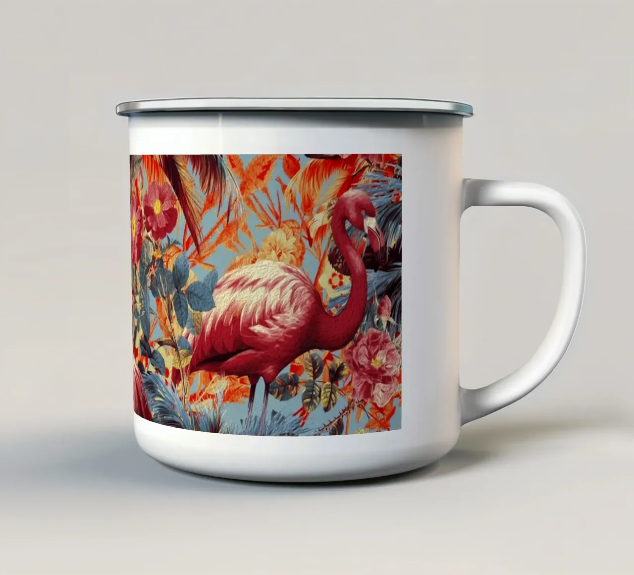 Flamingos and Floral Pattern emaille mok van burcukorkmazyurek