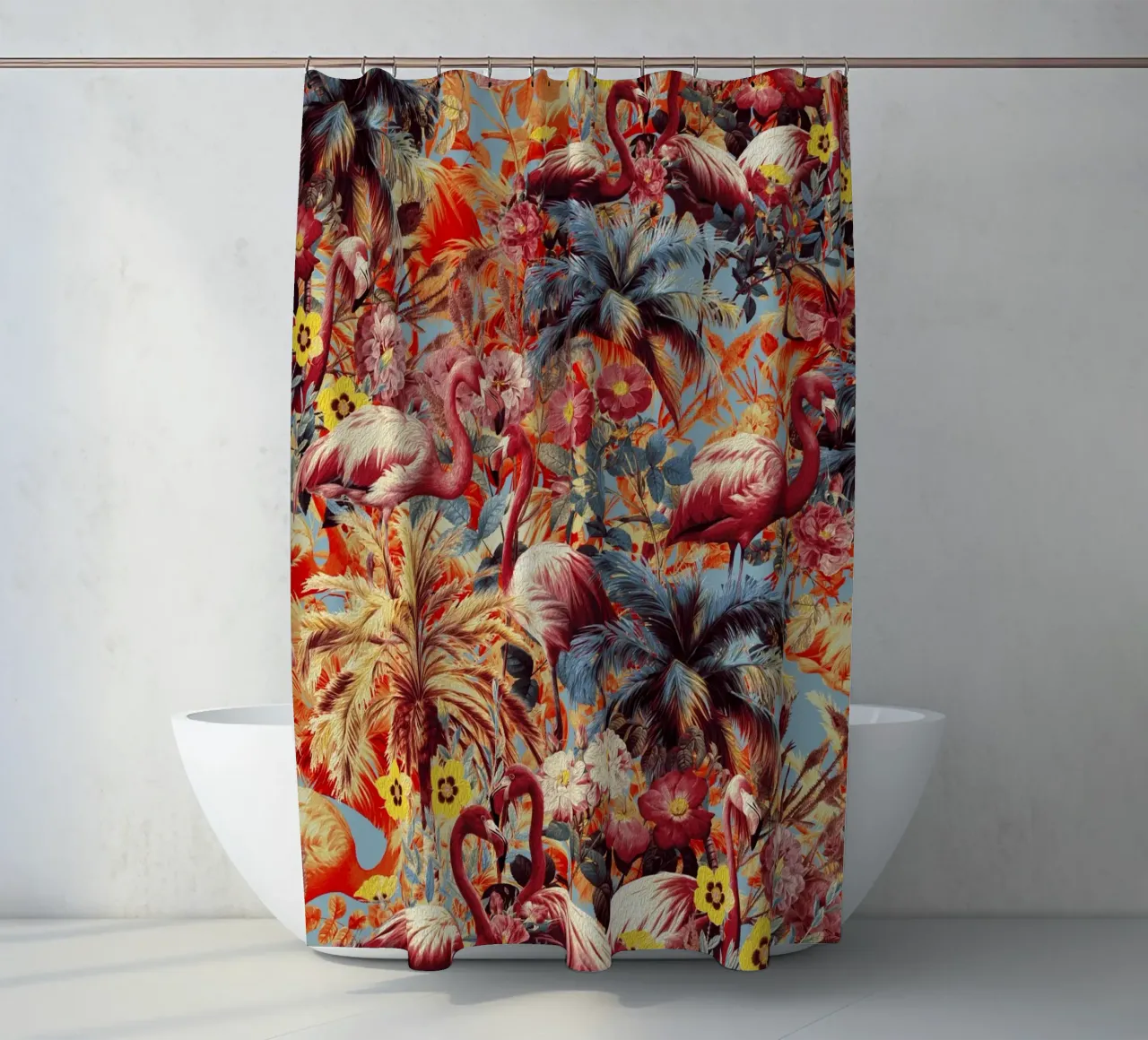 Flamingos and Floral Pattern tenda da doccia da burcukorkmazyurek