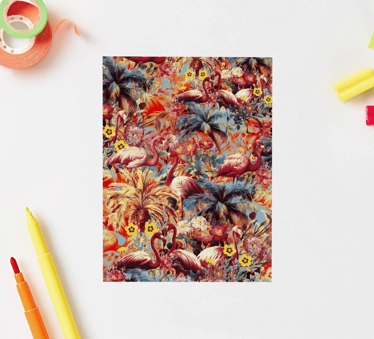 Flamingos and Floral Pattern autocollant de burcukorkmazyurek