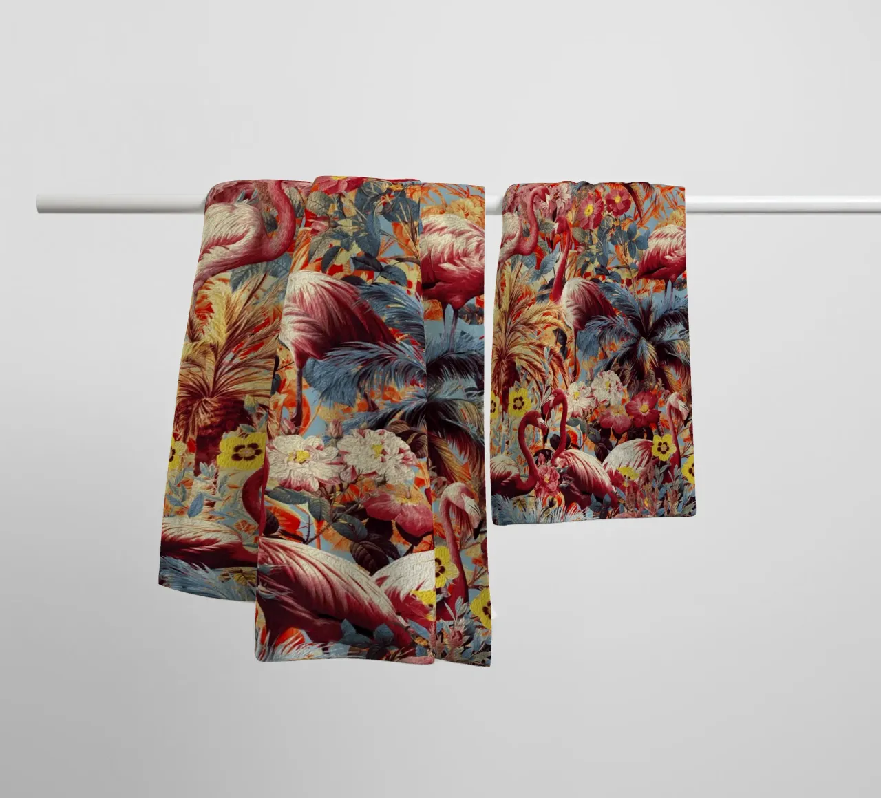 Flamingos and Floral Pattern towel by burcukorkmazyurek