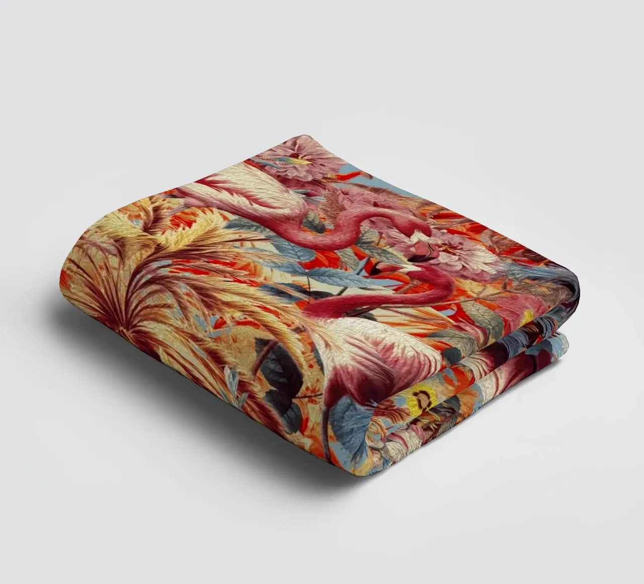 Flamingos and Floral Pattern towel by burcukorkmazyurek