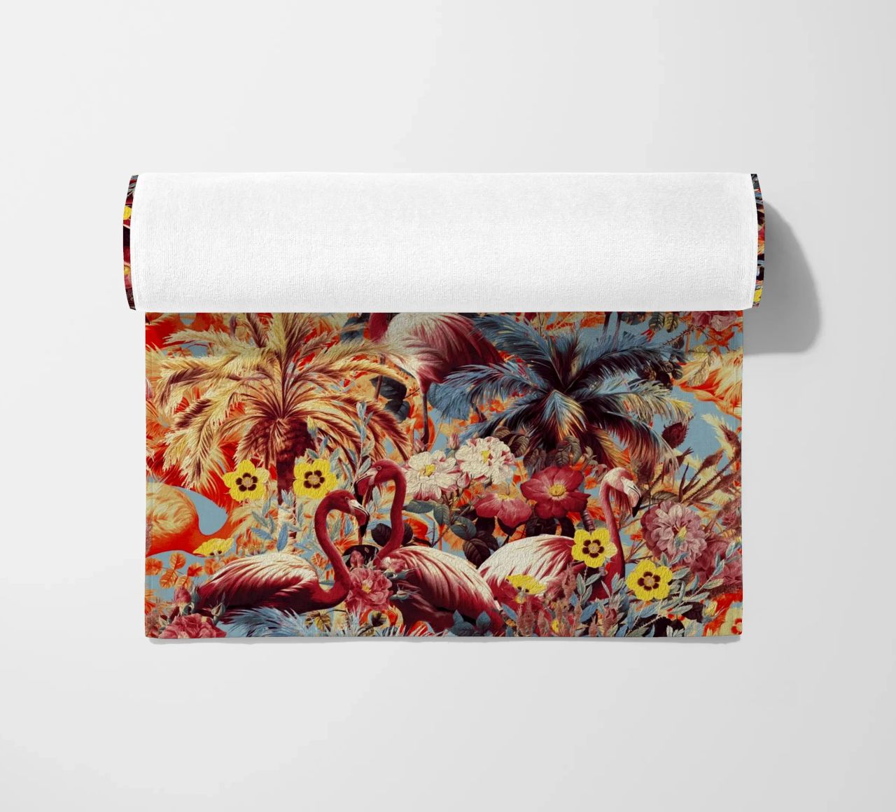 Flamingos and Floral Pattern telo mare da burcukorkmazyurek