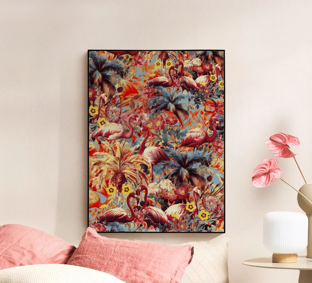 Flamingos and Floral Pattern plexiglass da burcukorkmazyurek