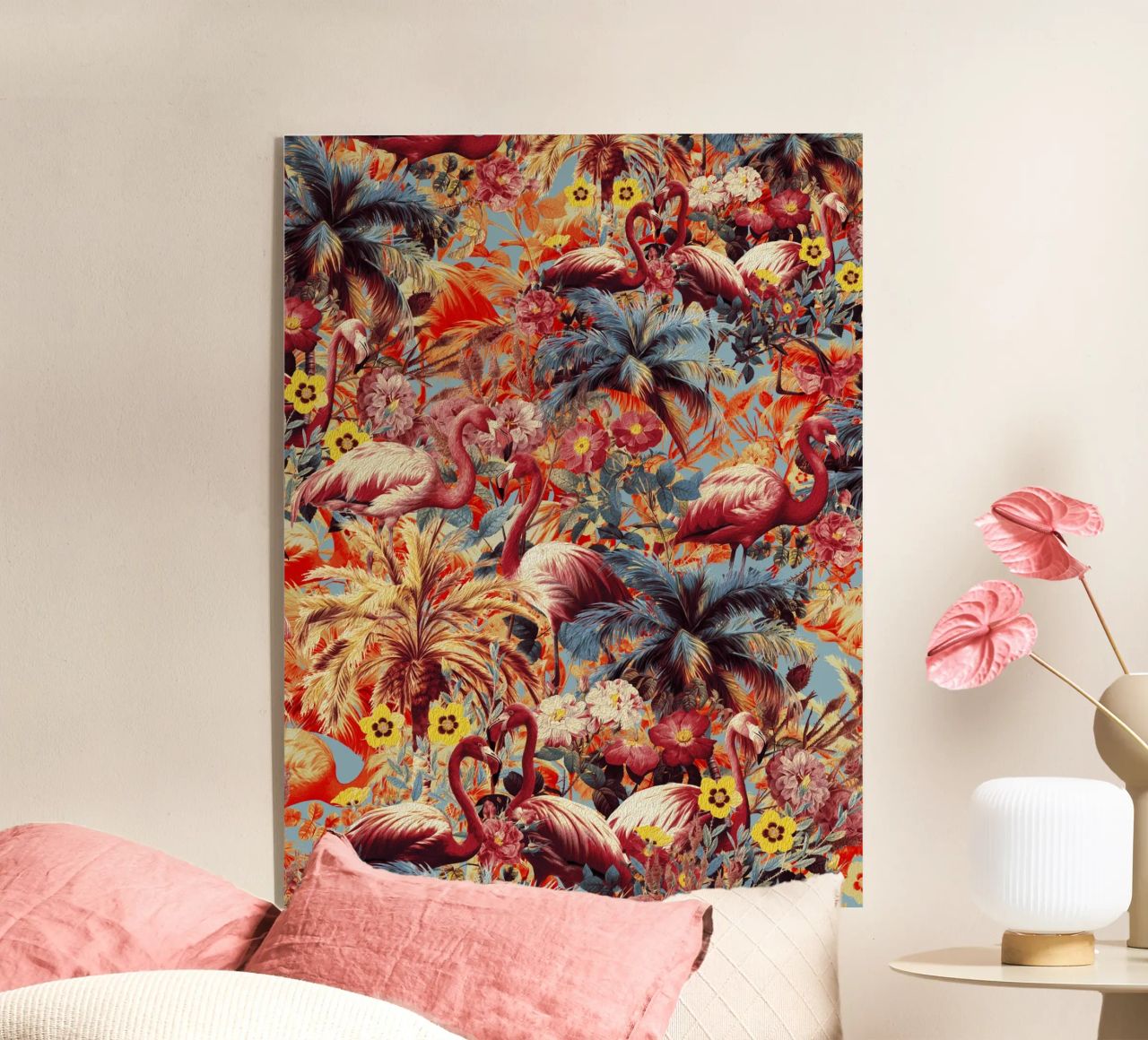 Flamingos and Floral Pattern plexiglass da burcukorkmazyurek