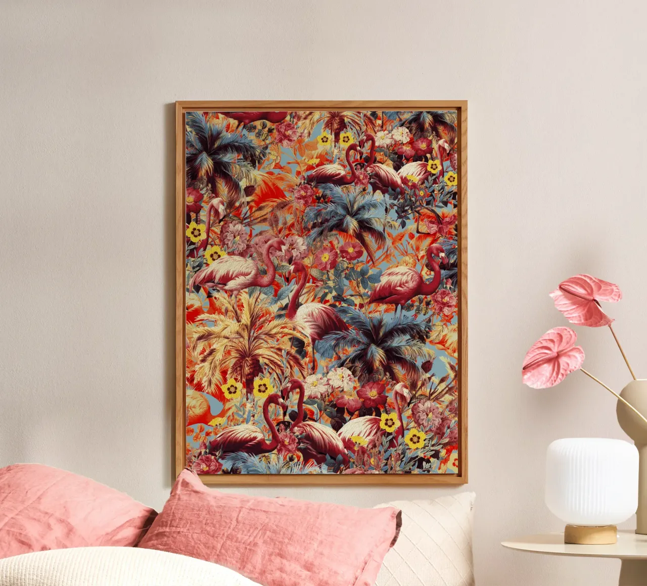 Flamingos and Floral Pattern alluminio dibond da burcukorkmazyurek