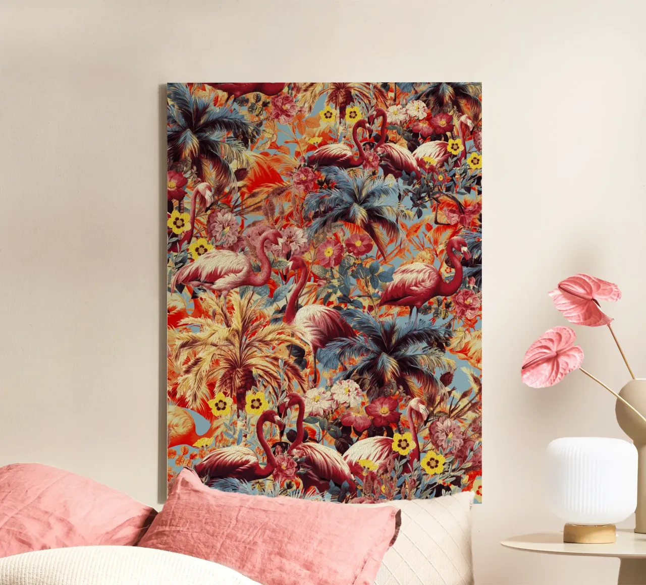 Flamingos and Floral Pattern tela con Cornice a cassetta da burcukorkmazyurek