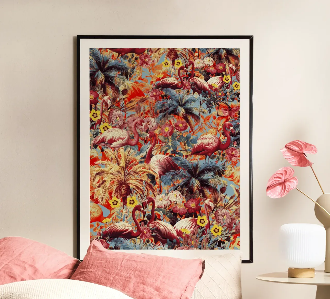 Flamingos and Floral Pattern poster da burcukorkmazyurek